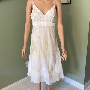 Bob Timberlake Summer Dress, size 8, white w/ yellow and brown floral
